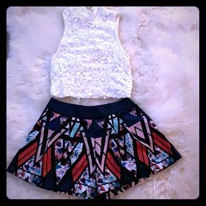 Lace crop top and floral shorts
